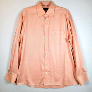 Eton Mens Button Luster Twill Striped Shirt Size 43 17 Orange Career Business